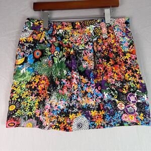 See By Chloe Silk Pleated Floral Mini Skirt Womens 8 Pockets Multicolored Luxury